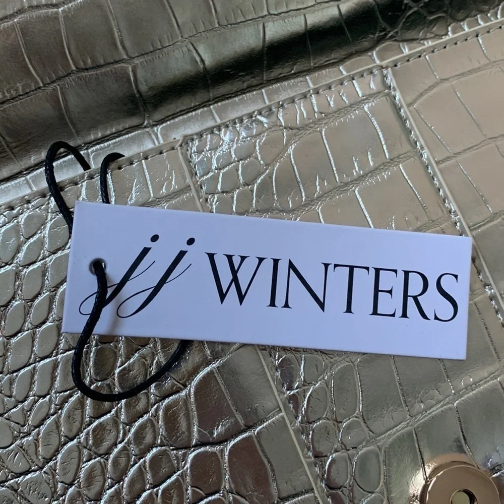 NWT New JJ Winters Nikki Gold Vegan Croc Leather Envelope Clutch